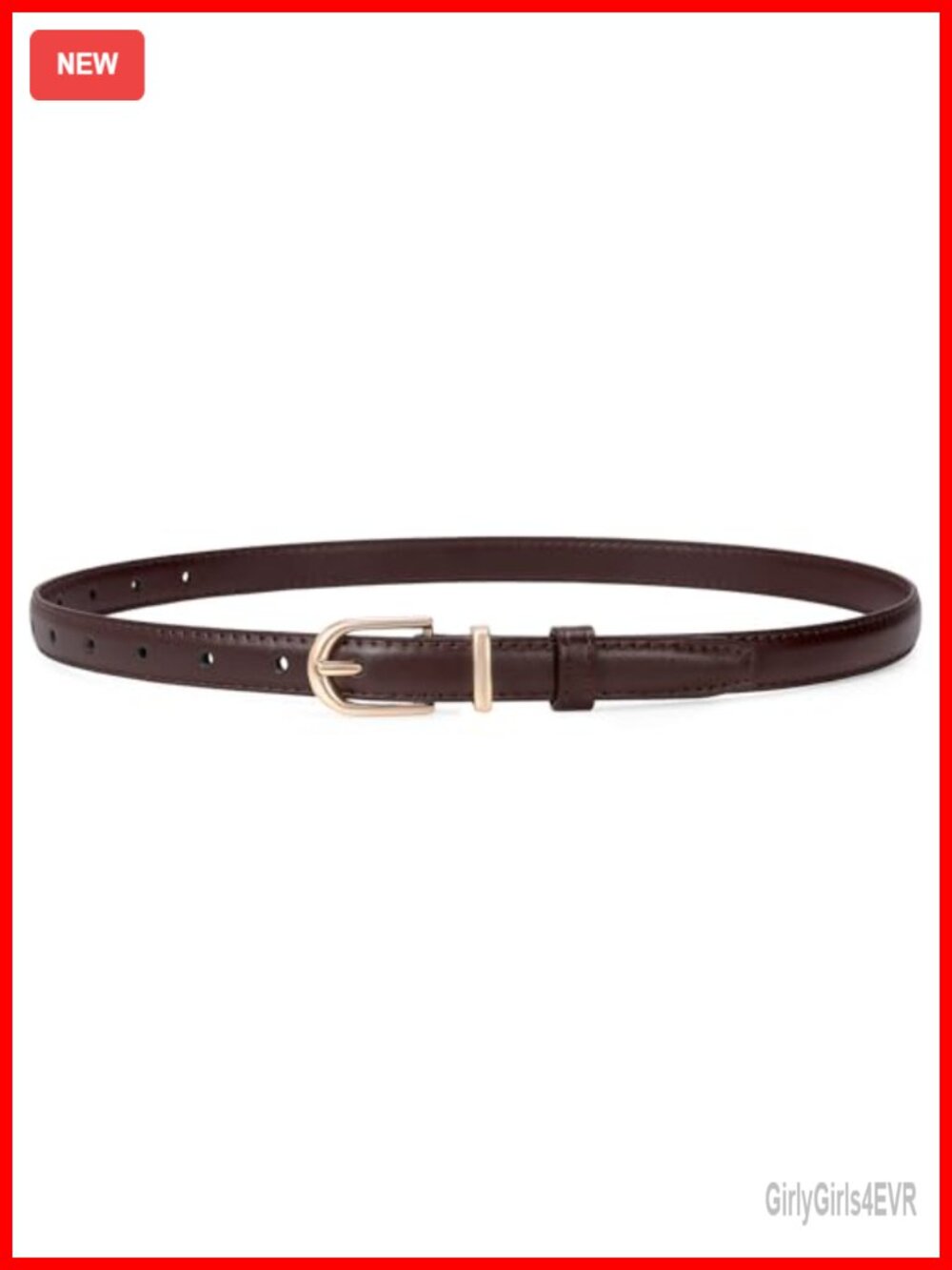 Women's PU Leather Skinny Waist Belt with Gold Pin Buckle Thin Elegant